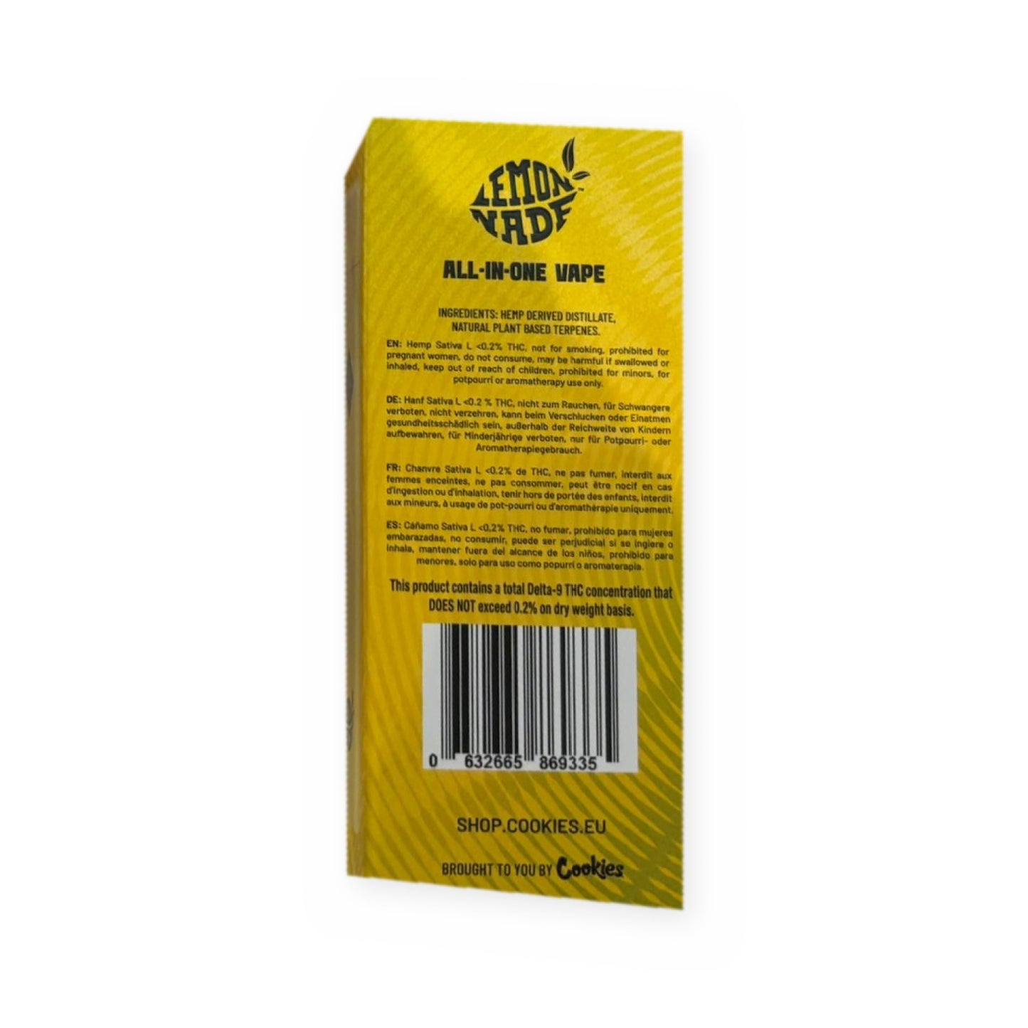 Lemonnade Lemon 10 Chello — dos de l'étui, composition et mentions
