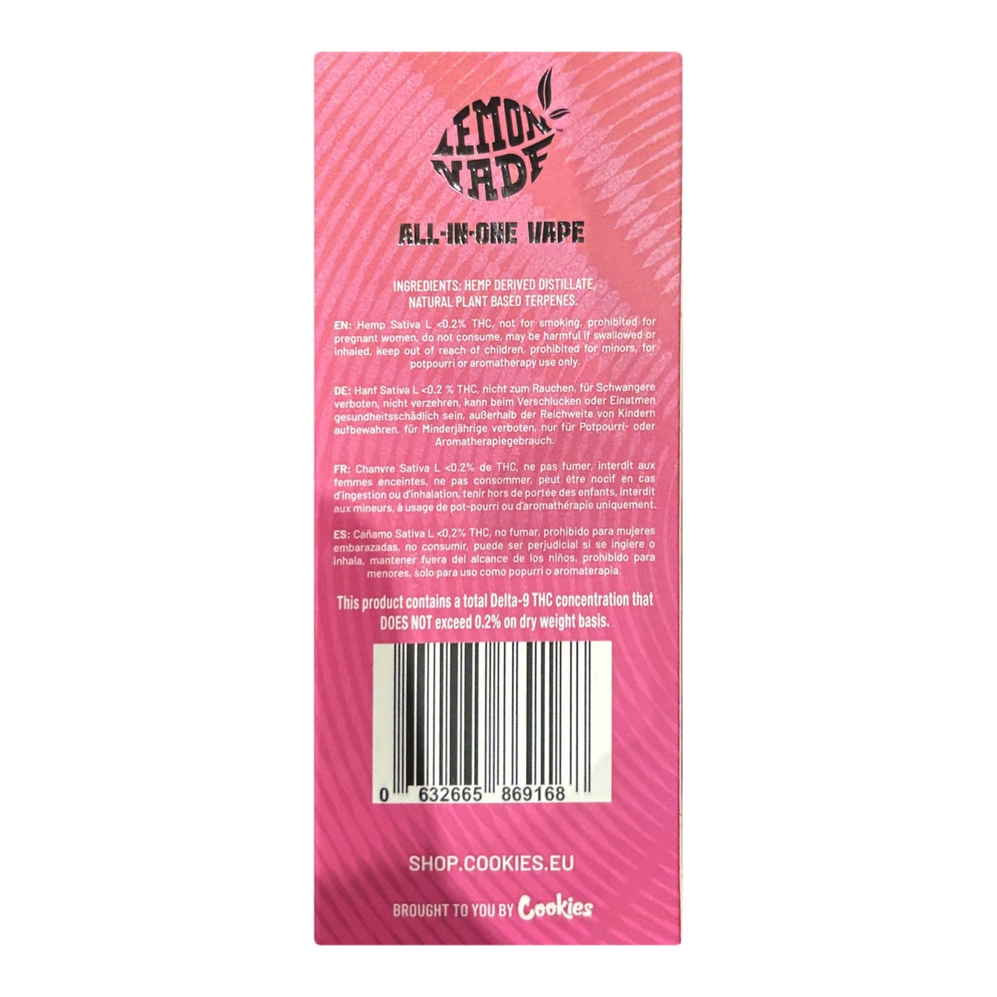 Lemonnade Guava Gelato — dos de l'étui, composition et mentions