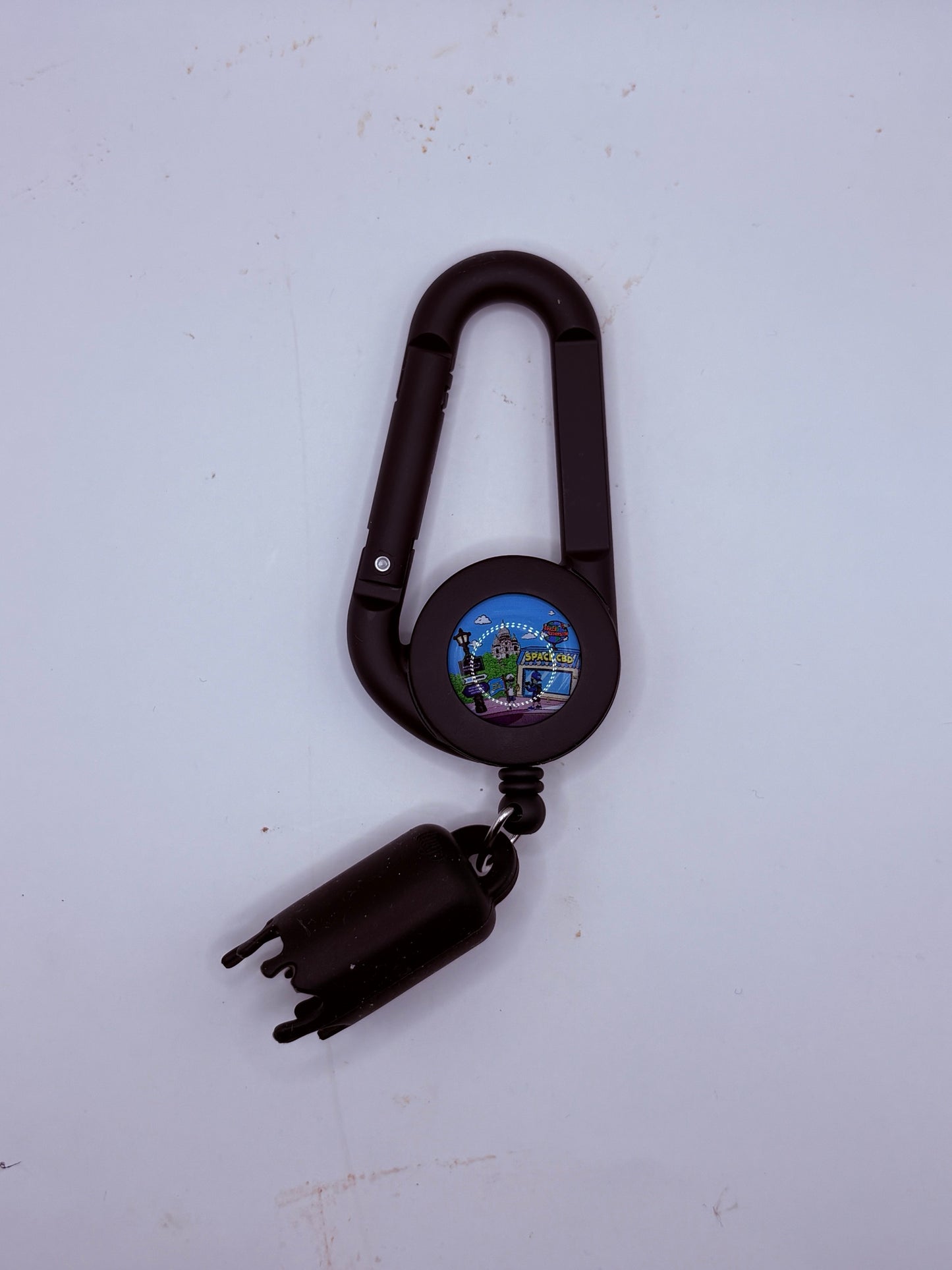 Laisse à briquet rétractable Space CBD noire, mousqueton et pièce en silicone