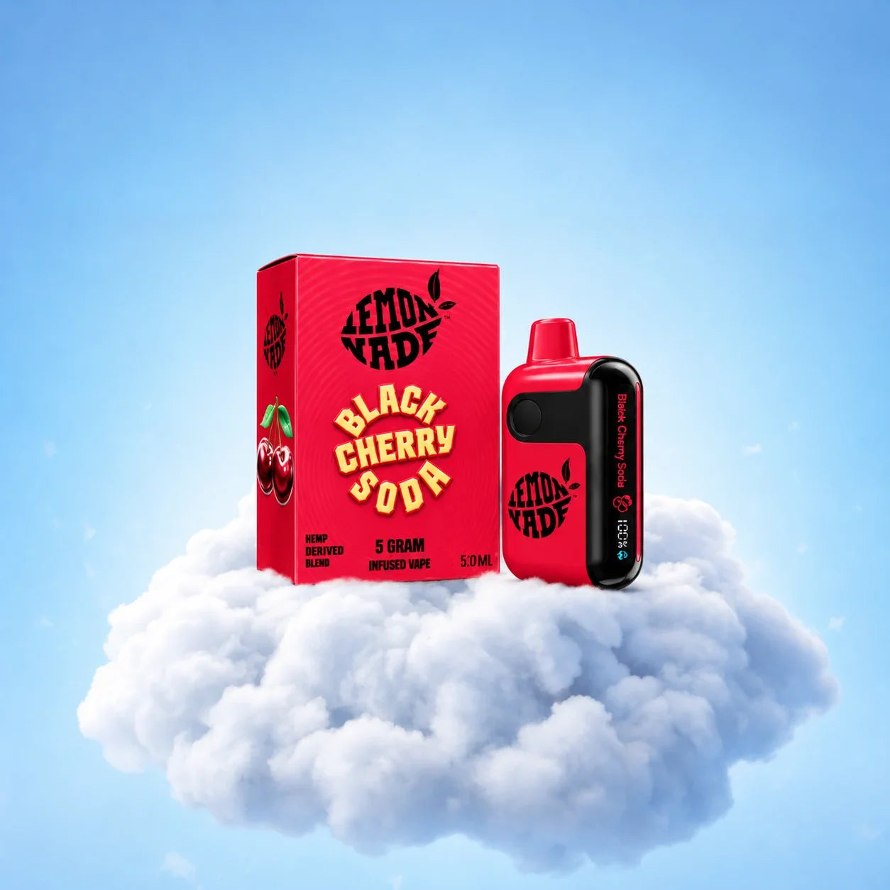 Lemon Yade Black Cherry Soda — puff jetable 5 g CBD+ et son étui rouge