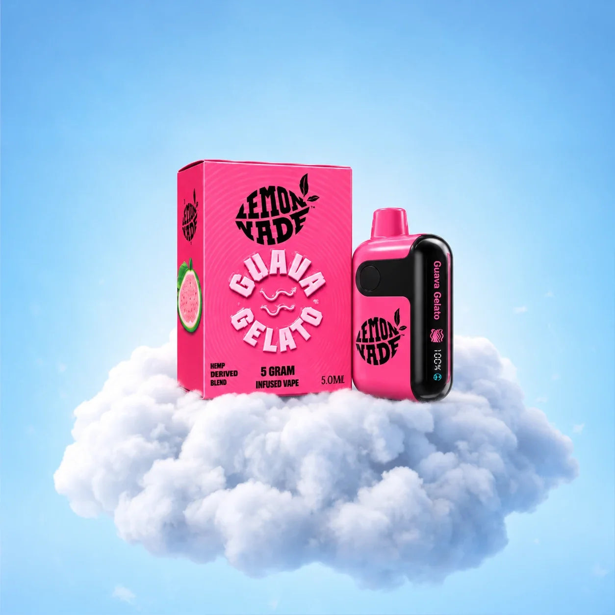 Lemon Yade Guava Gelato — puff jetable 5 g CBD+ et son étui rose