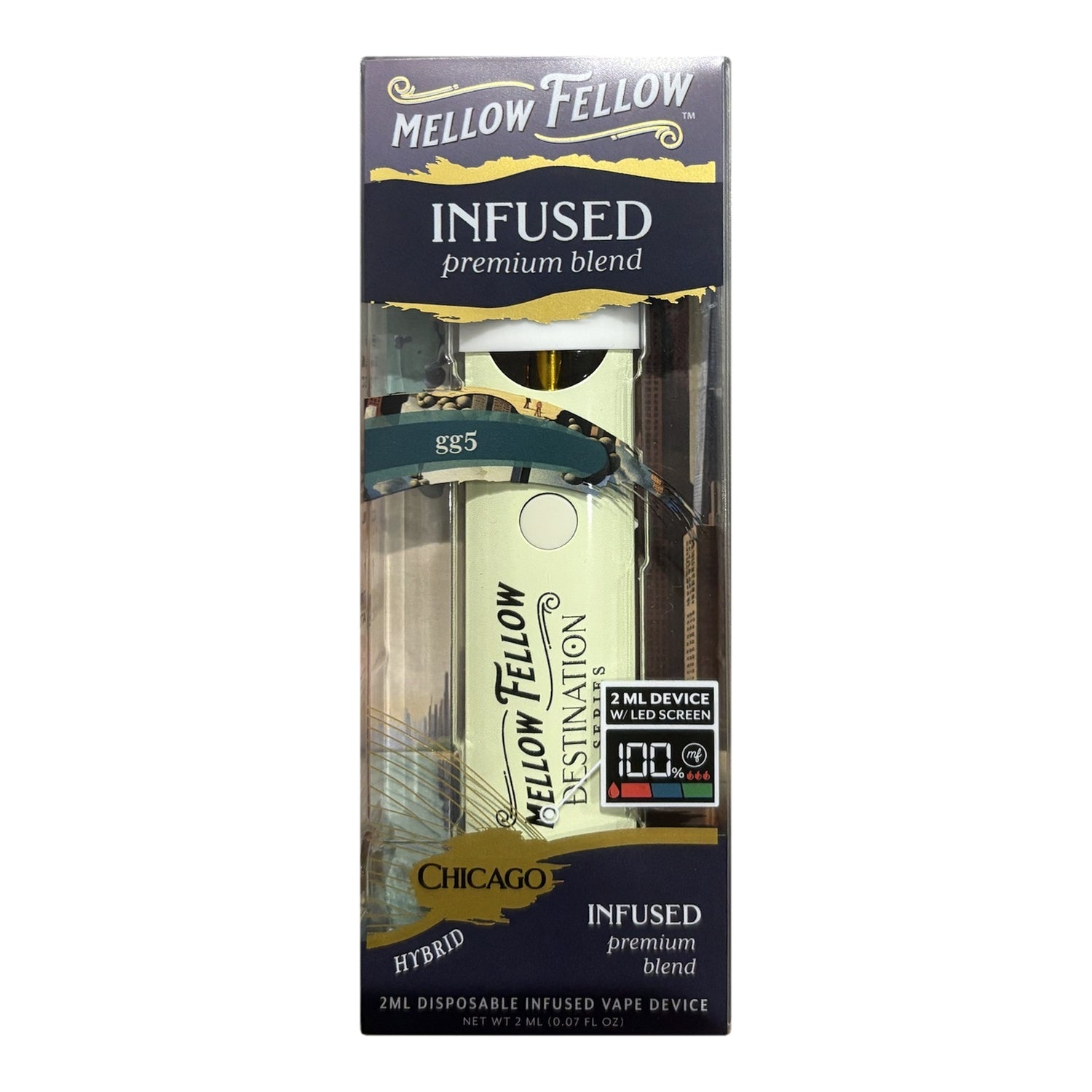 Mellow Fellow Chicago gg5 — étui transparent de la puff jetable 2 ML, face avant
