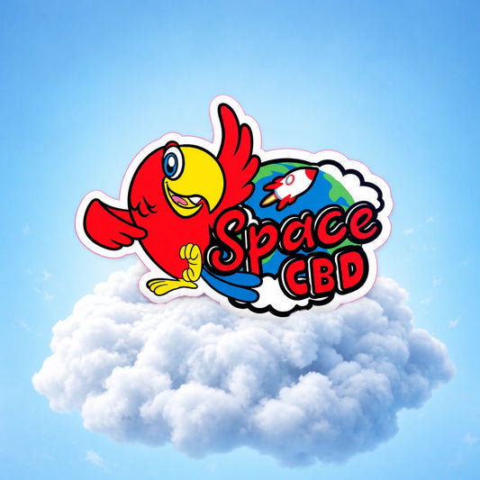 Sticker Spacetuco Space CBD — sur fond de nuage